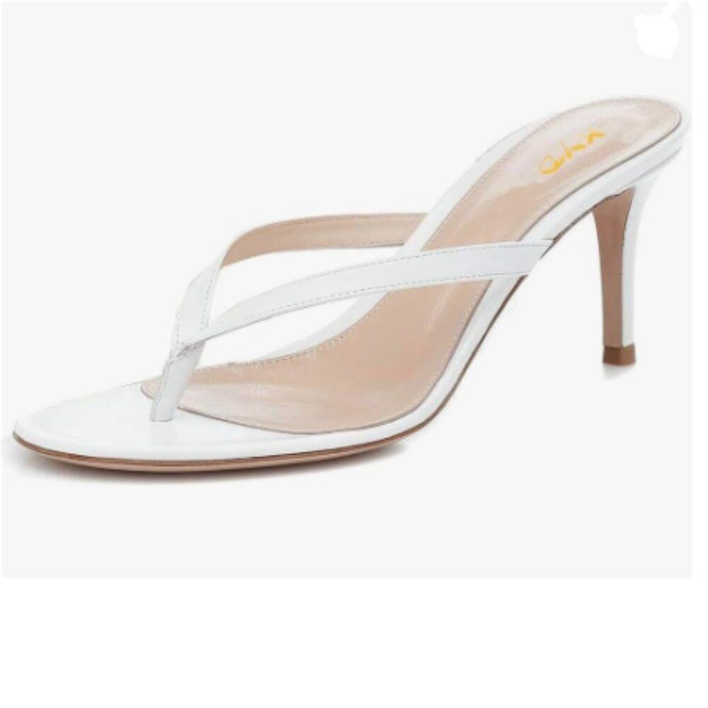 XYD White Thong Sandals Mid Heel Flip Flops Open Toe Daily Wearing Slippers